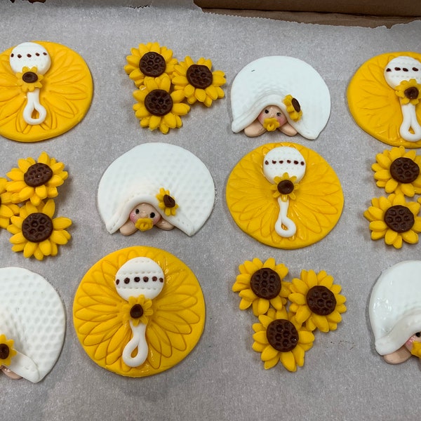 Sunflower baby shower, sunflower cupcake toppers, baby shower cupcakes,  sunflower edible cupcake toppers