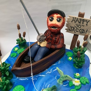 Fishing and Hunting Theme Cake, Fondant Toppers, Hunting, Fishing, Retirement Cake Topper, Men's Birthday Theme