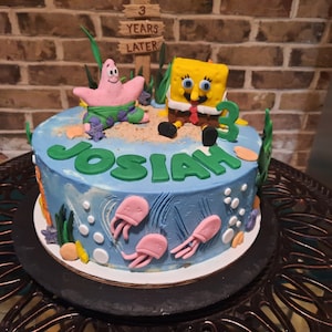 SpongeBob cake topper, SpongeBob fondant topper, SpongeBob and Patrick cake topper, Fondant cake topper, SpongeBob theme cake