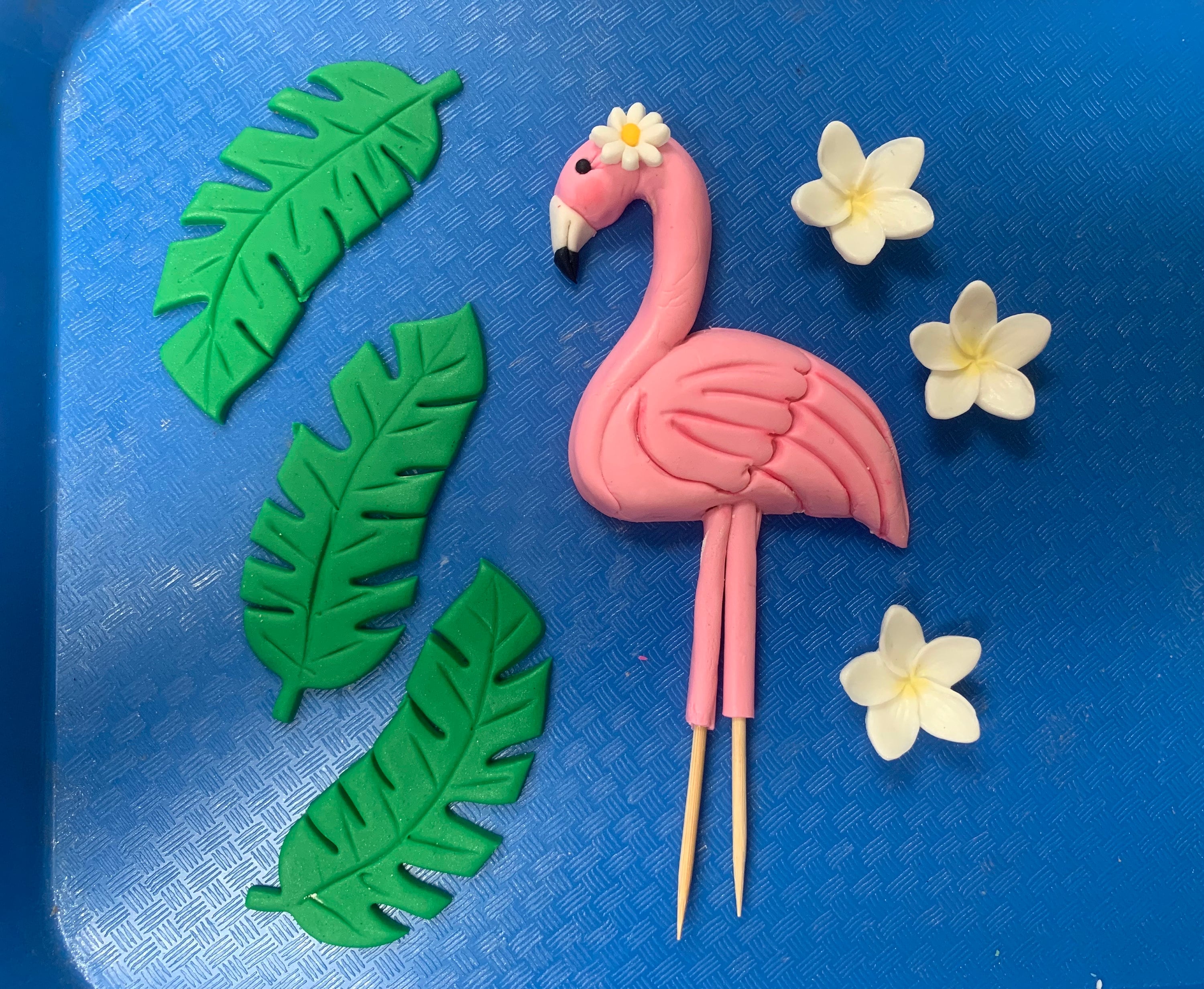 Hawaiian Cake Topper Set - Flamingo & Summer Flower Decorations For Birthday Cakes - View #2