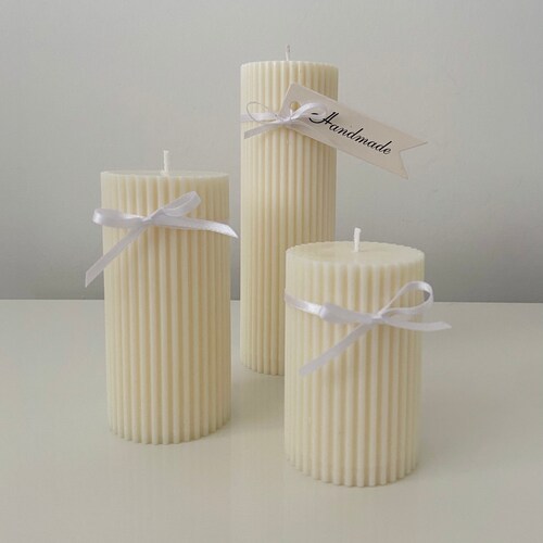 Ribbed Pillar Candles Sage Green Etsy