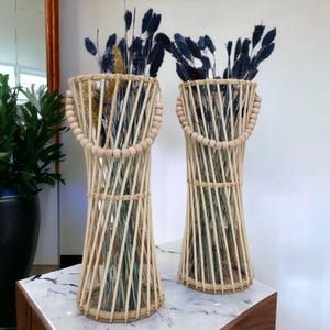 Bambus Vase & Kerzenhalter | Umweltfreundliches rustikales Dekor | Natürliche Holzpflanzer | Boho Tischdekoration | Geschenk für Naturliebhaber