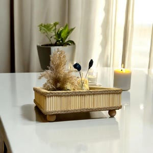 Bamboo Decorative Serving Tray Boho Chic / Handmade Wicker Tray / Organic Eco‑Friendly Home Accent / Rustic Coffee Table Decor