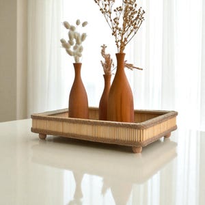 Organic Bamboo Wicker Tray – Handmade Rustic Boho Decor, Eco-Friendly Serving Tray, Natural Table Centerpiece, Sustainable Home Accent