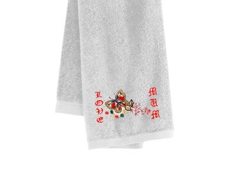 Personalized Butterfly Embroidered Cotton Towel, Mum Gift