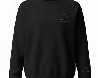 Zodiac Sign Glif Embroidery Sweatshirt | Tonal Blind Monogram Quiet Luxury Gift | Custom Minimalist Heavyweight Astrological Top