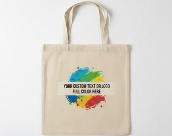 Custom Logo Cotton Tote Bag - Personalized Reusable Shopping Bag - Eco Friendly Branded Tote for Events - Custom Canvas Tote - Min 12 units