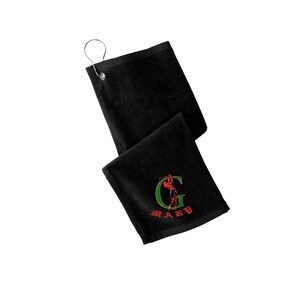 Serviette de golf personnalisée noire, serviettes de golf brodées personnalisées, serviette de golf