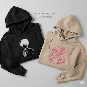 Custom Embroidered Anime Hoodie | Personalized Character Silhouette Sweatshirt | Minimalist Otaku Manga Fan Gift | Your Favorite Hero Design