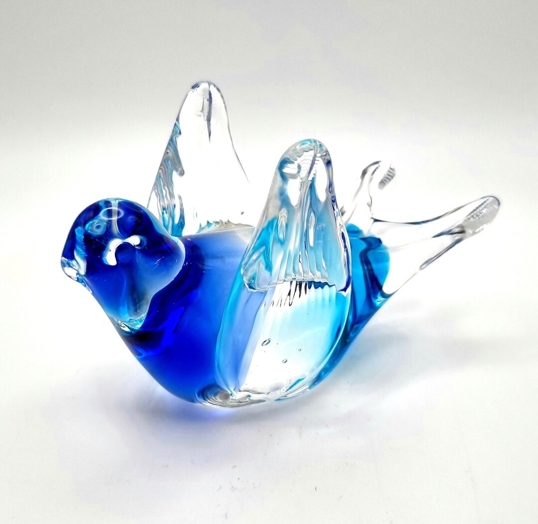 Glass Bird Art Glass Sculpture Art Glass Clear and Blue Bird Etsy