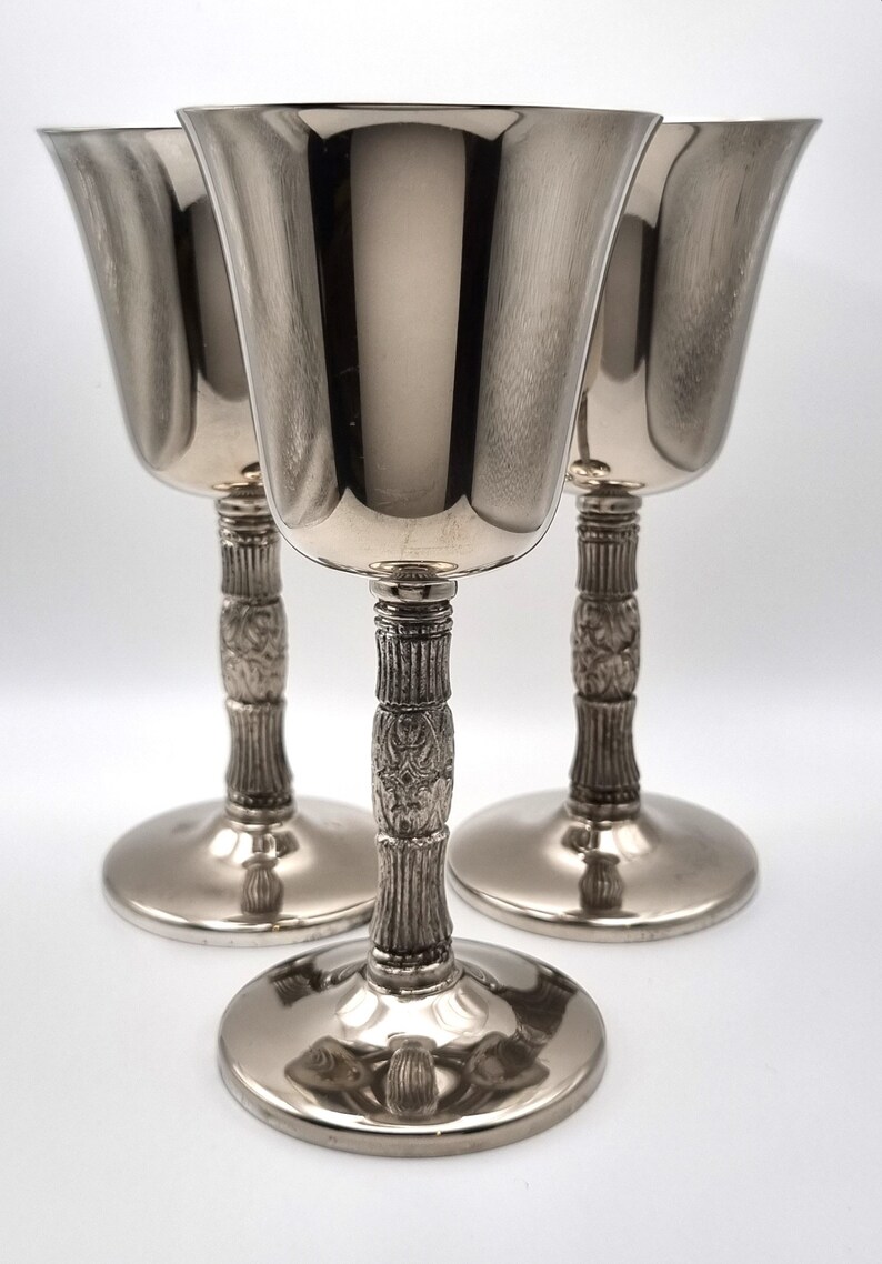 Vintage Silver Plated Goblets Set of 3 Decorative Stem Etsy