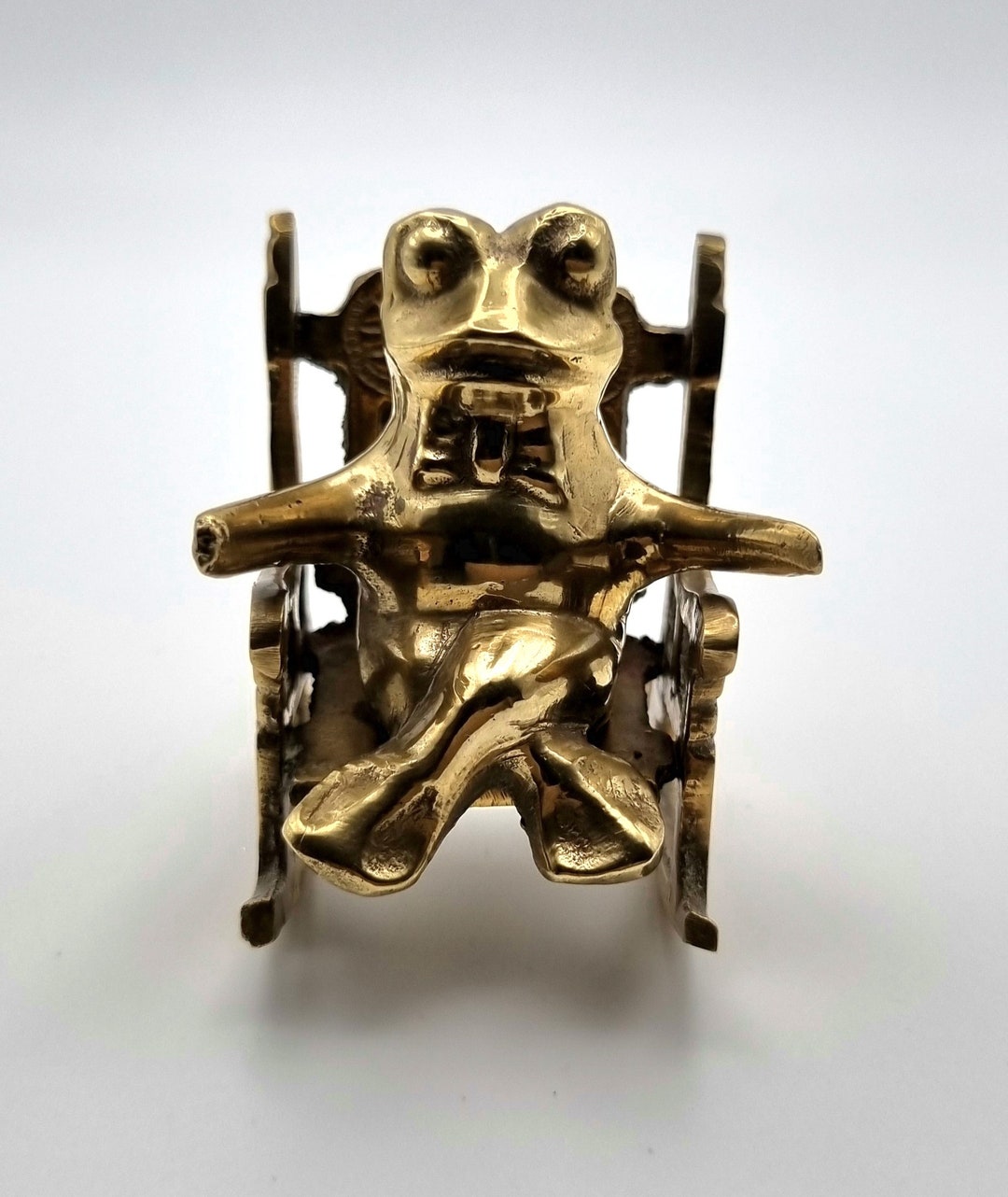 Vintage Brass Frog Toad Figurine on Rocking Chair - Etsy