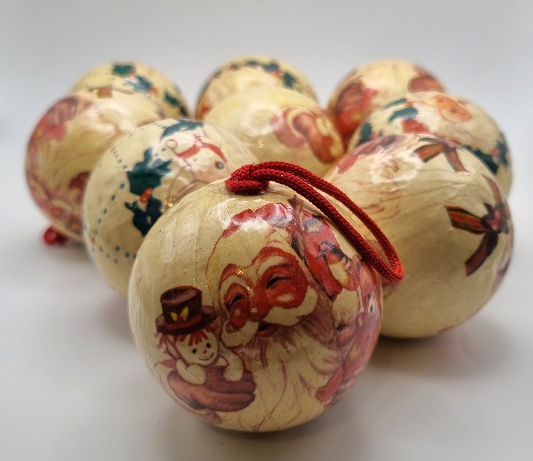 Retro Papier Mache Baubles Retro Decoupage Tree Decorations Etsy UK
