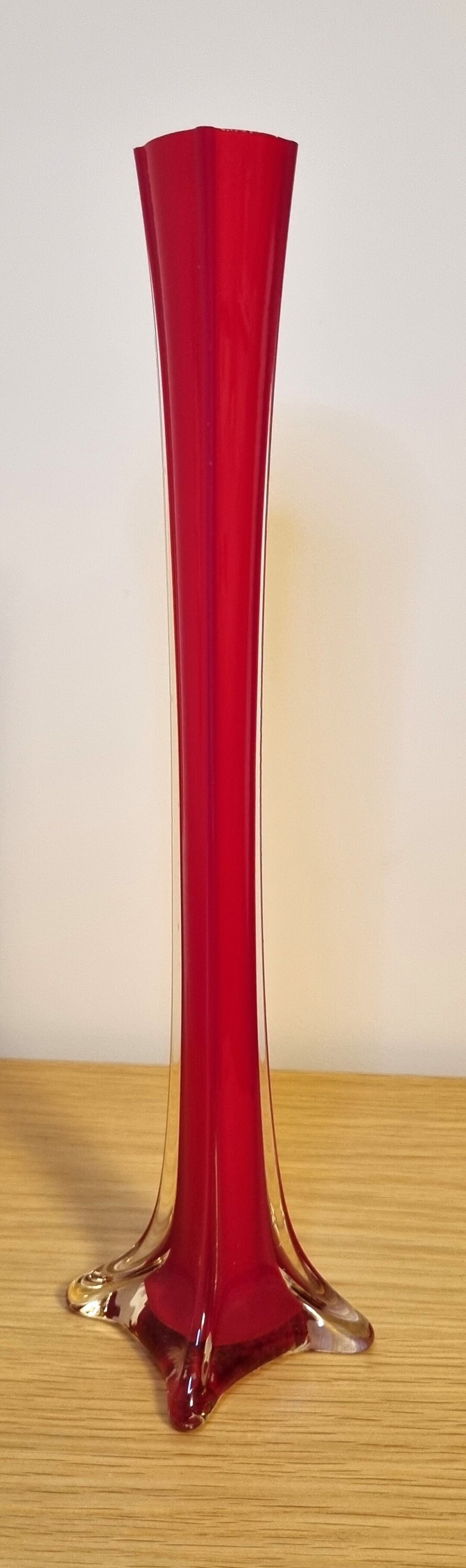 Retro 1970's Tall Red Vase, Vintage Tall Square Orangeyred Vermilion