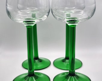 Vintage Luminarc Wine Glasses: Green Stemmed French Barware, Set of 4 - Etsy