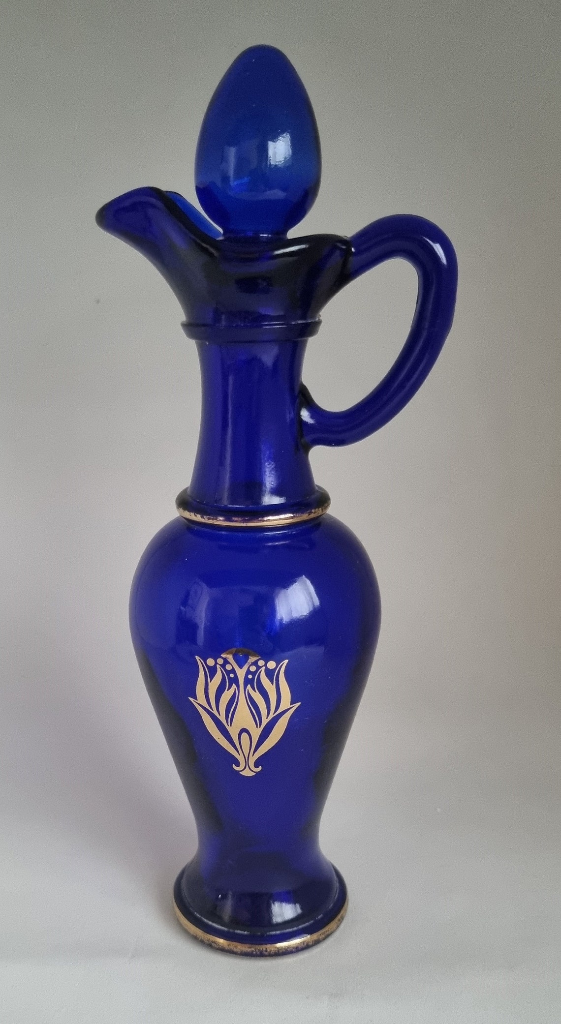 Collectable Vintage Cobalt Blue Glass Decanter / Gold Trim Etsy