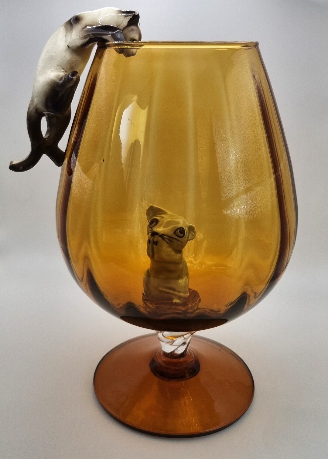 Vintage Amber Brandy Glass Vase With Cat and Mouse Oversized Etsy