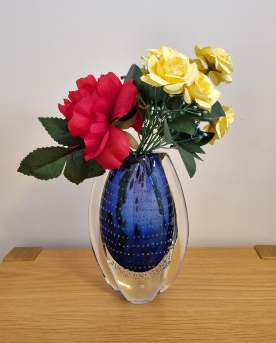 Vintage Julien Macdonald star Blue Controlled Bubble Art Glass Vase for Debenhams Gorgeous Heavy Vase Etsy