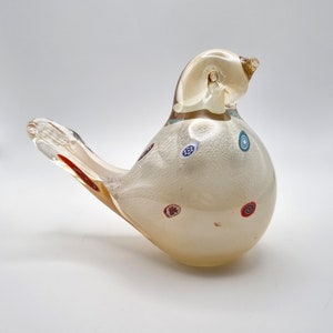 Handblown Murano style art glass bird ornament, millefiori bird glass sculpture, art glass coloured bird figurine