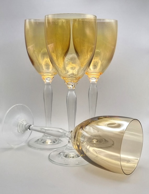 Vintage Iridescent Amber Wine Glasses - Set of 4 Retro Goblets - Etsy
