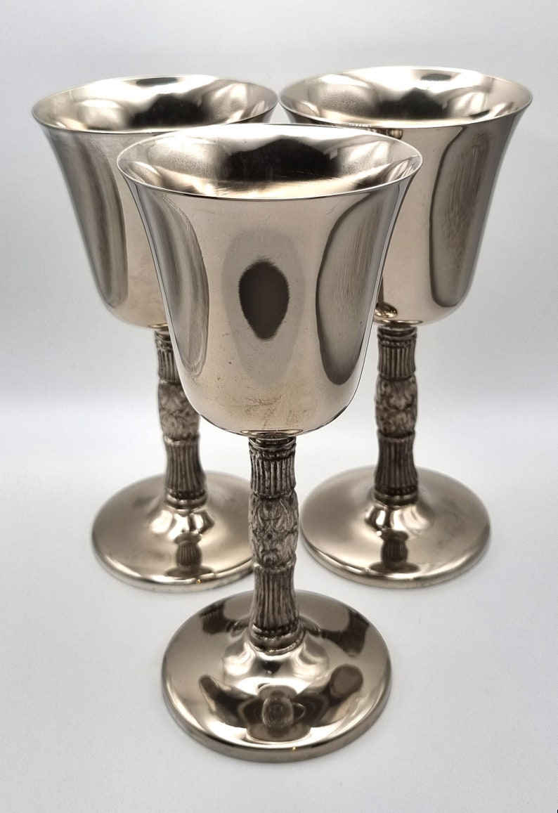 Vintage Silver Plated Goblets Set of 3 Decorative Stem Etsy