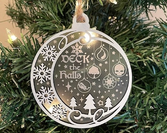 DECK the halls Ornament, 2025 Update, RPG Christmas Gift, TTRPG, MtG Fans, Gift, Snowflakes Frame with Trees