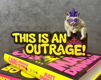 Dungeon Crawler Carl Inspired Bookshelf Sign with optional Figure | This is an Outrage | LitRPG Decor | DCC Bookend | 3D Printed