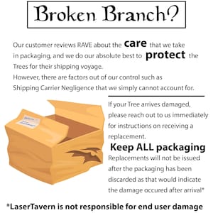 K&ouml;nnte beinhalten: Eine Infografik mit der &Uuml;berschrift Broken Branch? und einer Illustration eines braunen Pappkartons. Der Text erl&auml;utert Richtlinien zu besch&auml;digten Artikeln, Versandsch&auml;den, Ersatzanweisungen und die Notwendigkeit, die Verpackung aufzubewahren.