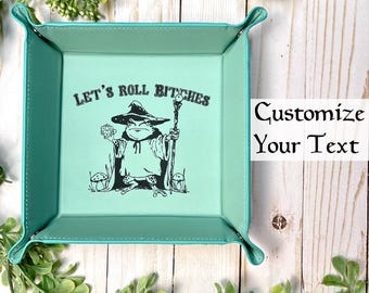 Let's Roll PROFANITY Frog D20 DnD Dice Tray | Multiple Color Vegan Leather | Gift | Fold Flat Snaps | Dungeons and Dragons D&D RPG TTRPG