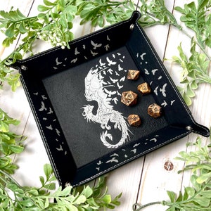 Dragon Crows DnD Dice Tray | Multiple Colors Vegan Leather | Gift | Fold Flat Snaps Portable | Dungeons and Dragons D&D RPG TTRPG