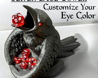 Raven Dice Rolling Tower | Custom Eye Color | Dice Tray | Dungeons and Dragons Gift | Mini Dice or Standard | D&D RPG | Kekreations Merchant