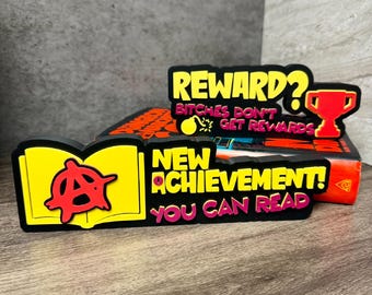 Dungeon Crawler Carl Inspired Bookshelf Signs | New Achievement You Can Read | Reward Bitches | LitRPG Decor | DCC Bookend | 3D Printed