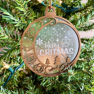 Merry CRITMAS Style 2, RPG Christmas Gift, TTRPG, DnD, Role Playing, D20 Frame with Trees