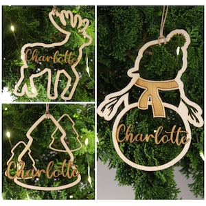 Christmas Tree Deer Christmas Tree Baubles Decoration Personalized Ornament Laser Cut Names Christmas Personalized Gift Tags
