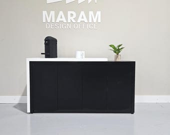 61 Inch Jade Plus Storage Credenza Matte Black + White