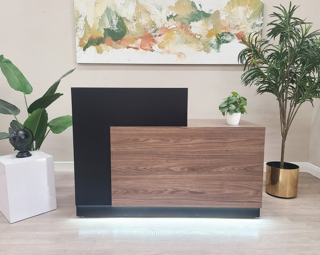 Jade Plus Reception Desk Formal Walnut & Matte Black Etsy
