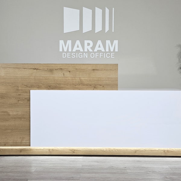 Jade Plus Reception desk ( Gloss White and Planked Urban)