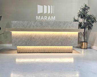 Opal Reception desk (WHITE SHALESTONE 9525-34, 2 = 8844-WR Aged Ash Wood brush Texture)