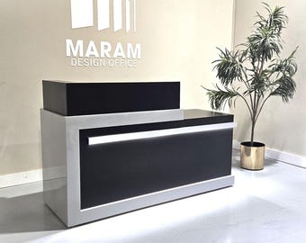 Jade Reception desk. (Brush Silver + Matte Black)