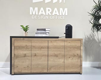 Aventurine Storage Credenza (Planked Urban + Matte Black)