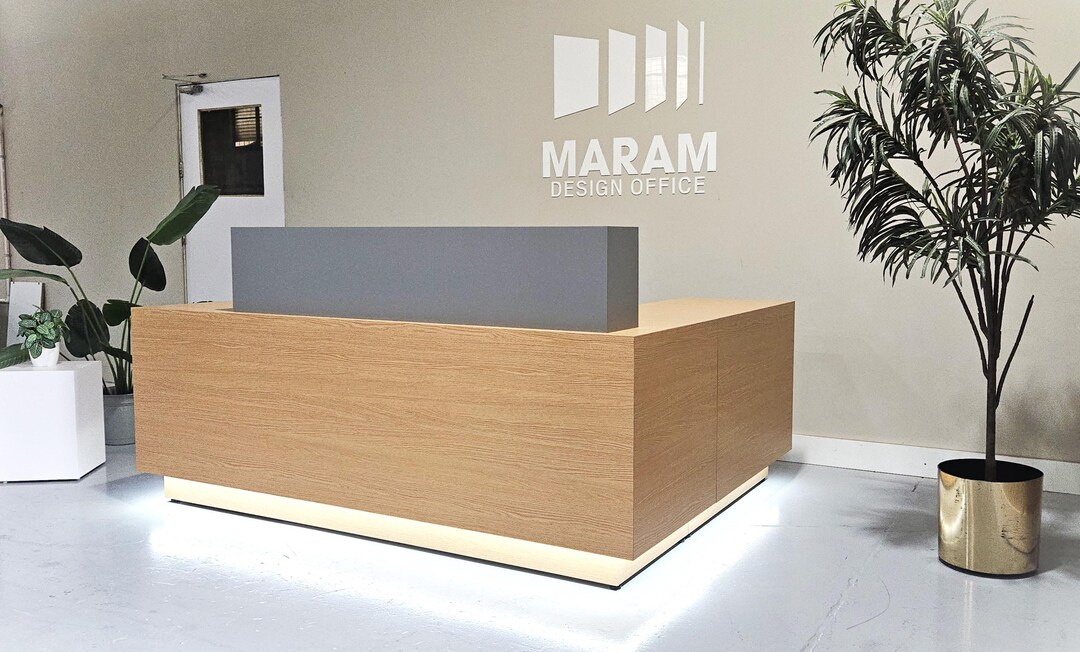 L Shaped Tiger’s Eye Reception Desk (finnish Oak + Mouse Gray) 36 ...