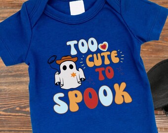 Too Cute To Spook Halloween Baby Bodysuit, Western Infant Shirt, Cowboy Boy Bodysuit, Western Halloween Shirt for Boys, Baby Halloween Shirt