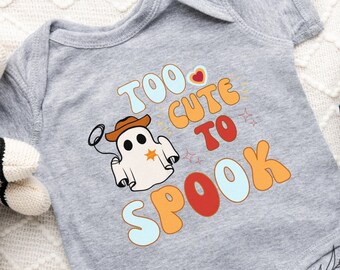 Too Cute To Spook Halloween Baby Bodysuit, Western Infant Shirt, Cowboy Boy Bodysuit, Western Halloween Shirt for Boys, Baby Halloween Shirt