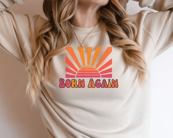 Sudadera Born Again, sudadera cristiana para mujer, sudadera de Jesús, ropa cristiana, sudadera de iglesia para mujer