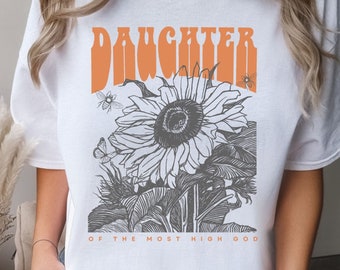 Daughter of the Most High God Shirt, Wildflower Christian Tshirt, Comfort Colors Vintage Style Bible Verse, Religious Gift, Modest Apparel