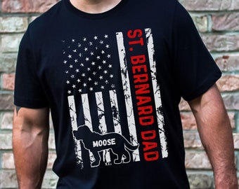 Personalized Saint Bernard T-shirt, Patriotic American Flag St Bernard TShirt, St. Bernard Lovers Shirt, Dog Dad Shirt, USA Flag Gift Shirt
