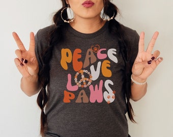 Peace Love and Paws Women's Retro Dog T-shirt, Dog Lover Shirt, Dog Mom Tshirt, Gift for Dog Lover,  Fur Mom Tee, Oversized Dog Lover Tee