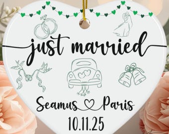 First Christmas Married Ornament, Personalized Wedding Gift, Just Married Ornament, Custom Gift for Bride Groom, Couples Ornament, Newlywed