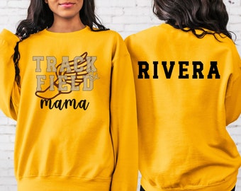 Personalized Track & Field Mama Sweatshirt with Name on Back, Track Mom Shirt with Name, Custom Track Shirt, Track Meet Day Sweatshirt, Run
