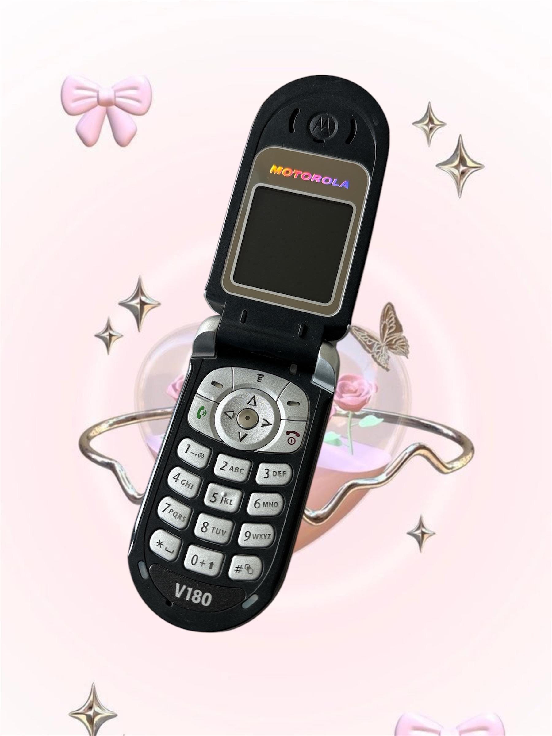 Vintage Y2K Flip Phone - Motorola V180 - Black Silver 2000s